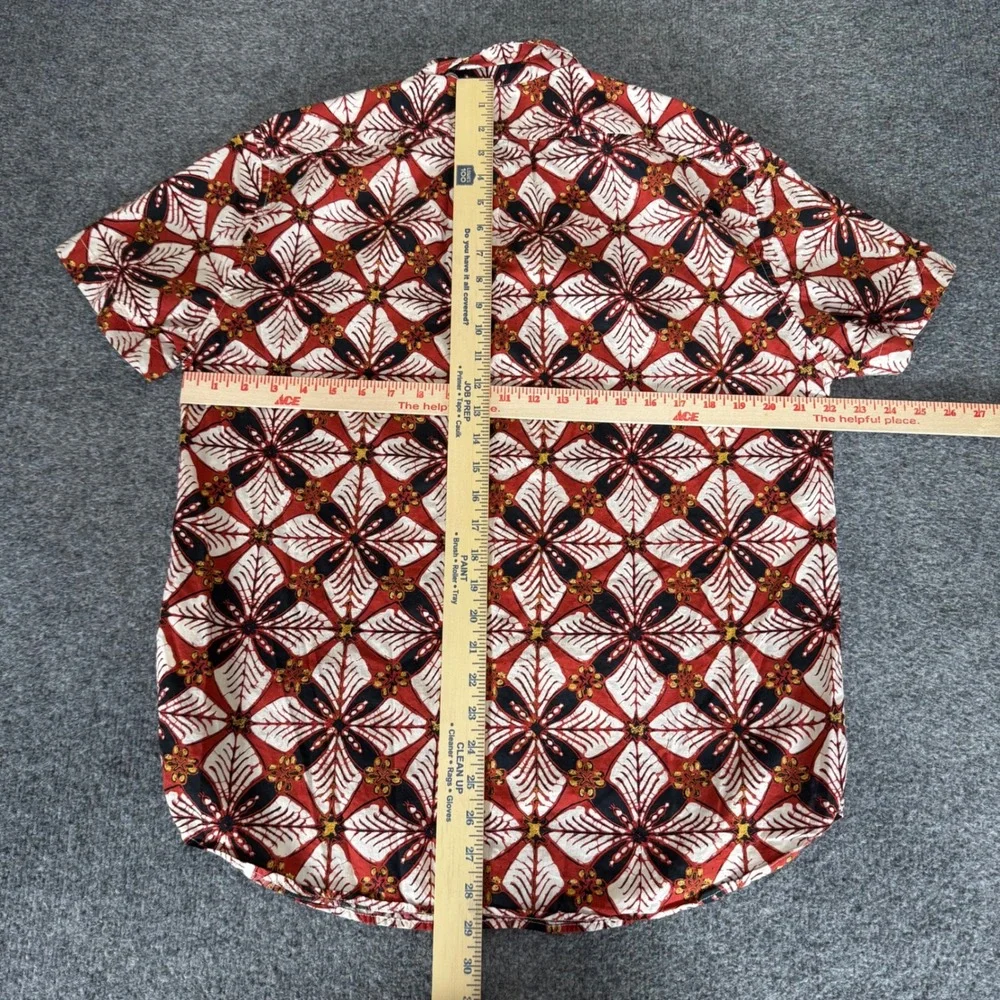 J.Crew Mens Classic Cotton Batik Floral Short‎ Sleeve Button Up Red Large Casual